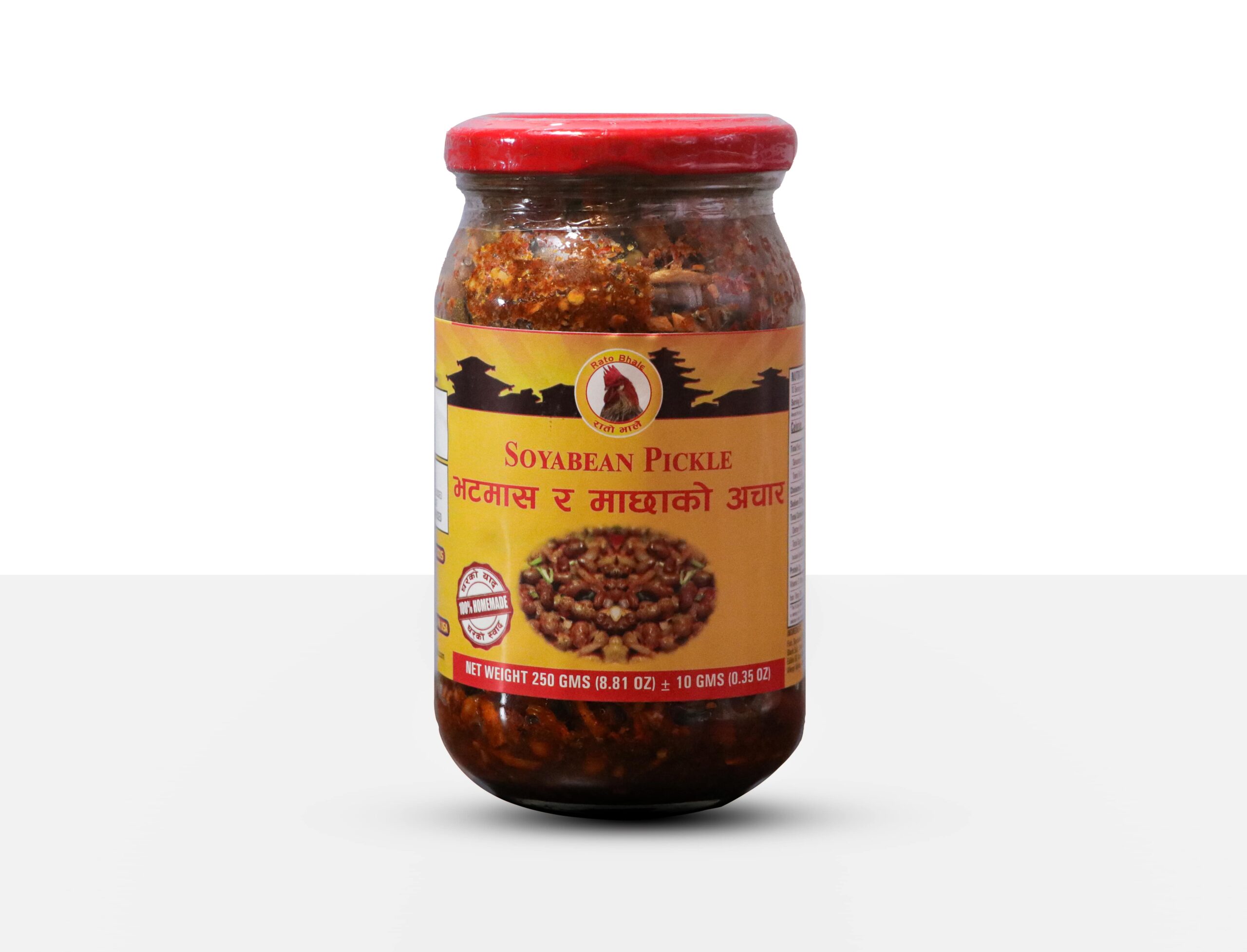 Soyabean Pickle by Rato Bhale – crunchy Nepali bhatmas achar in glass jar
