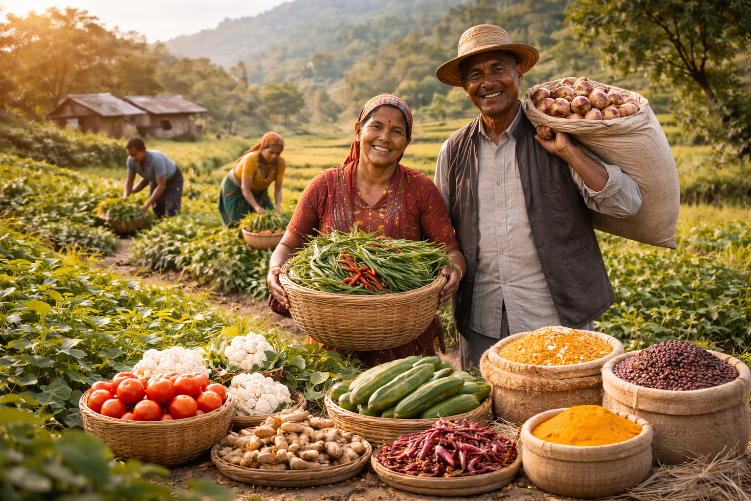 Nepali farmers working in agricultural fields supporting local food supply and exports