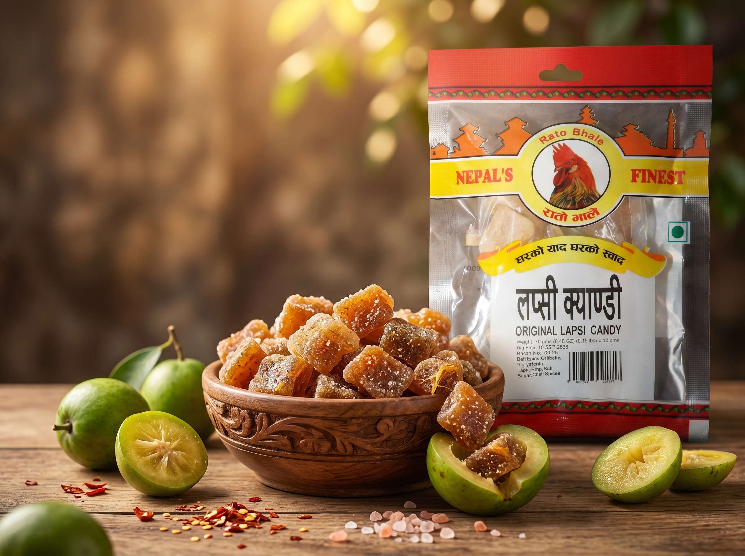 Different varieties of Nepali titaura including sweet, sour and spicy lapsi snacks