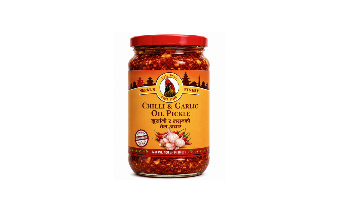 Premium Chilli & Garlic Oil Pickle by Rato Bhale