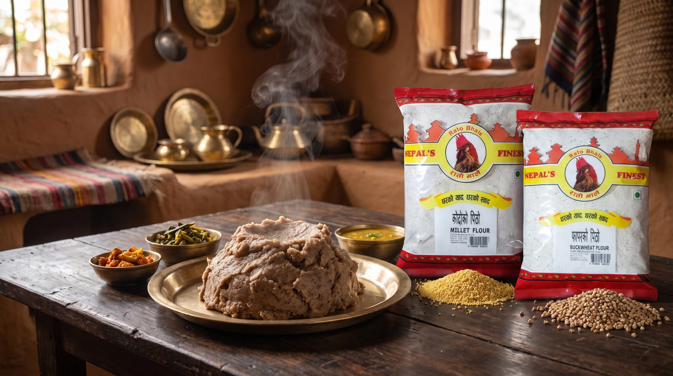 Rato Bhale flours for traditional Nepali Dhindo