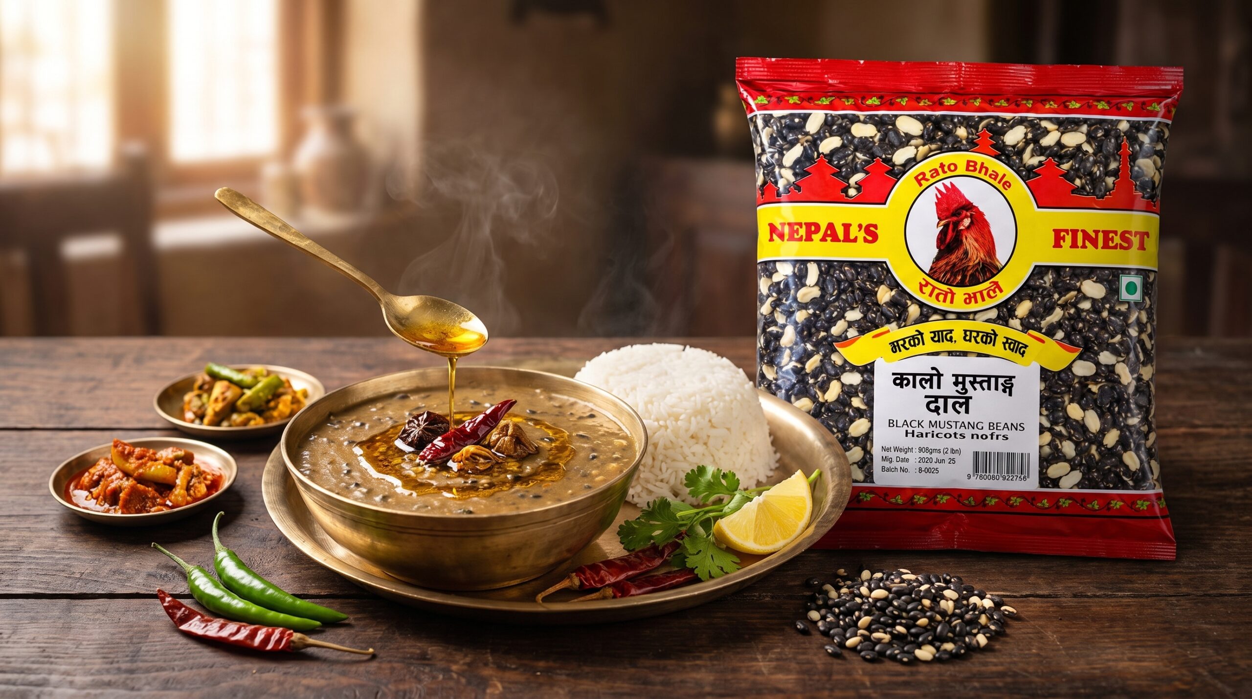 Rato Bhale Black Mustang Daal with Jimbu seasoning